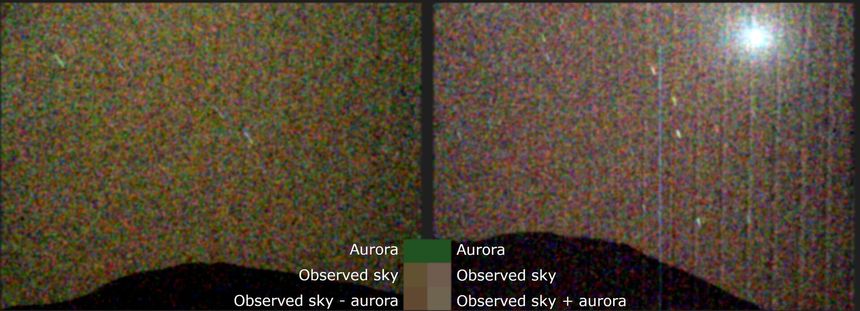 Nordlys over Mars fotografert med Perseverance. Foto:  Nasa