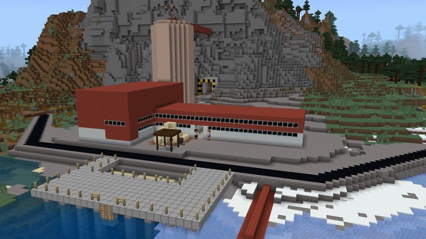 I Samisk Minecraft kan elevene blant annet reise til Repparfjorden og undersøke hva restmassene fra gruvedriften inneholder. Illustrasjon:  Skjermbilde fra spillet