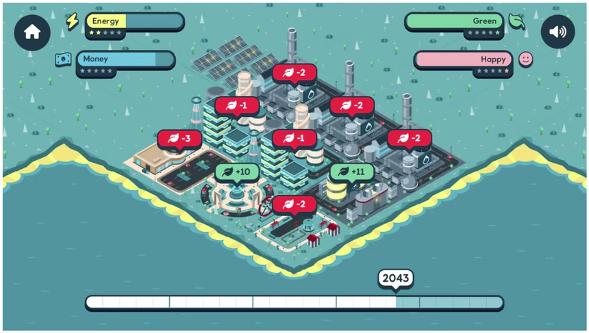 Det Equinor-finansierte «Energy Town» er utviklet av markedsføringsbyrået We are Futures. Foto: wonderverselearning.com