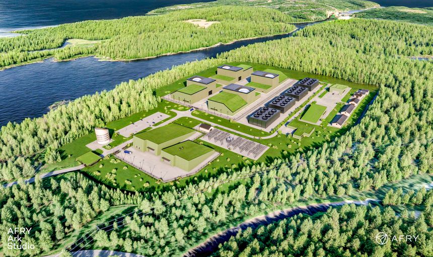 Slik vil det kunne se ut. Kjernekraftverket som planlegges utenfor Halden. Illustrasjon:  Afry / Norsk Kjernekraft AS