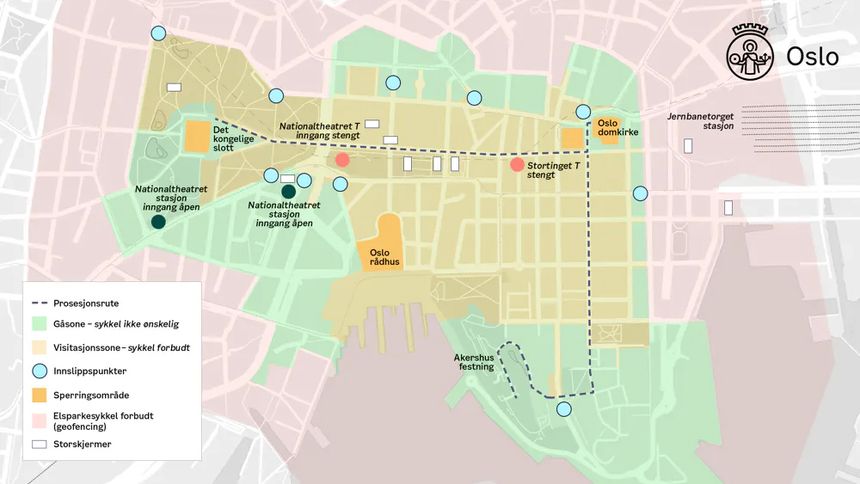 De som ønsker seg inn i bykjernen i Oslo onsdag, må gjennom ett av ti innslippspunkter bemannet av politiet. Foto: Oslo kommune / Handout