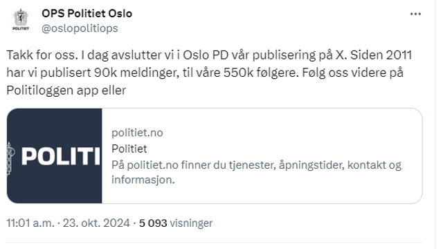 Nå er politiet ferdig på X