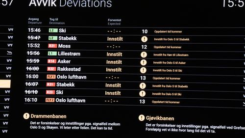 Illustrasjon av Togtrøbbel på store deler av Østlandet