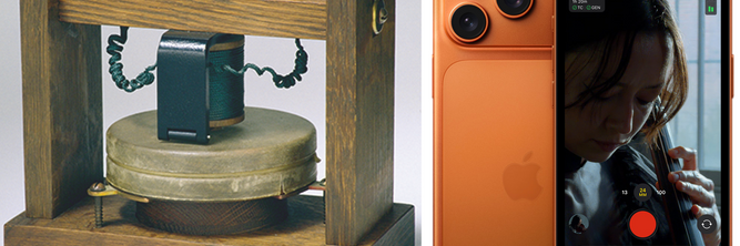 Illustrasjon av 150 år skiller disse telefonene