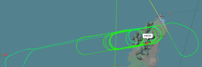 Illustrasjon av Airbus-fly sirklet over Andøya under jammetest