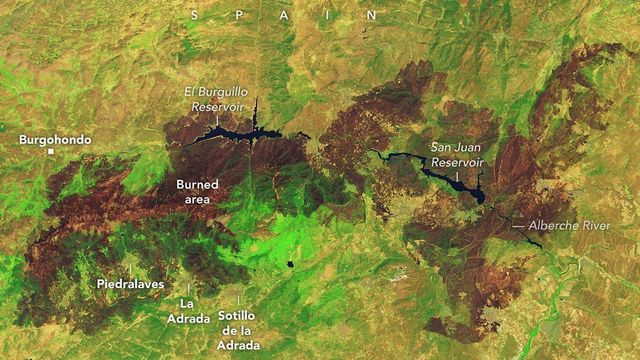 Satellittbilder viser omfanget av Europas største skogbrann