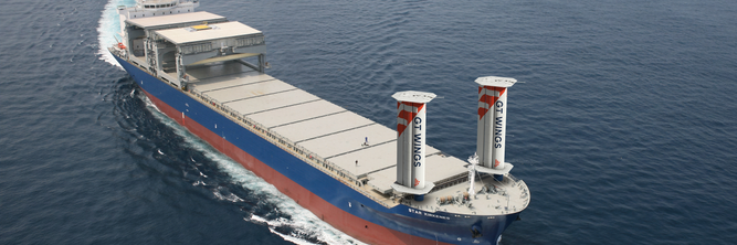 Illustrasjon av Grieg investerer i jet-seil til lasteskip