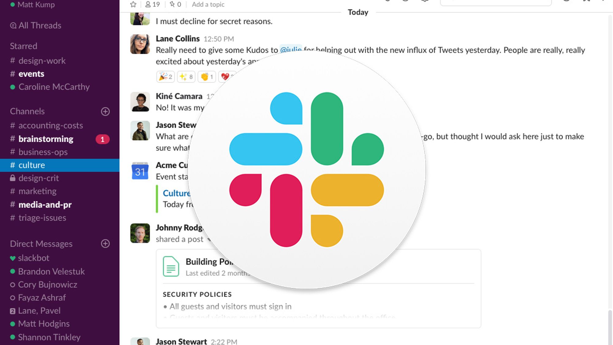 Slack-vindu og Slack-logoen.