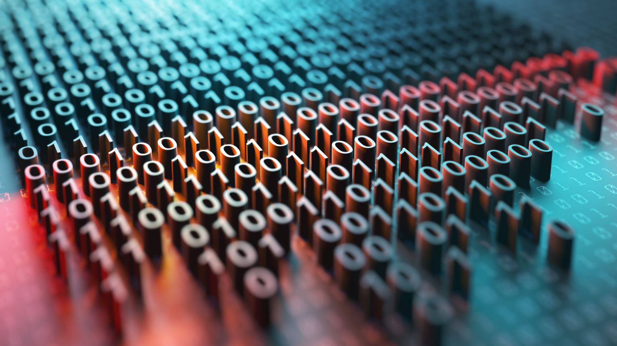 3d illustration of a laser scanner on a binary code embossed. Nuller og ettall. Binærkode.