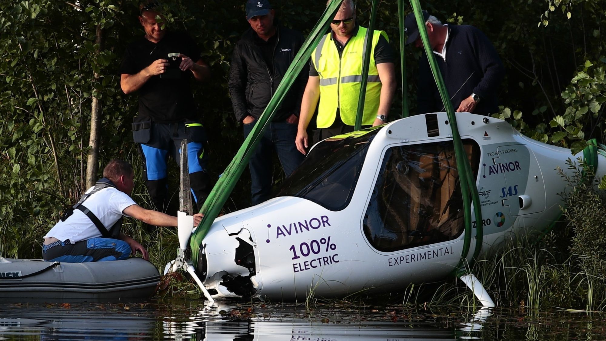 Elflyet av typen Pipistrel Alpha Electro i forbindelse med bergingen onsdag.