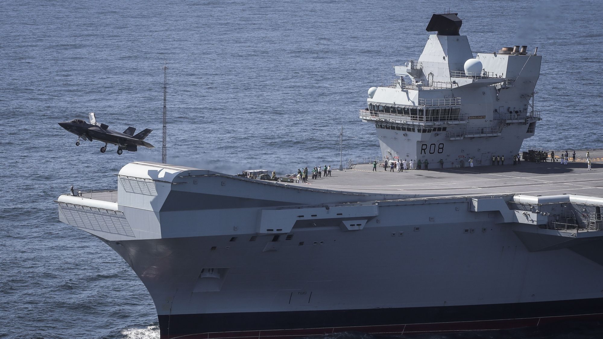 Første britiske F-35B tar av fra HMS Queen Elizabeth i september 2018.