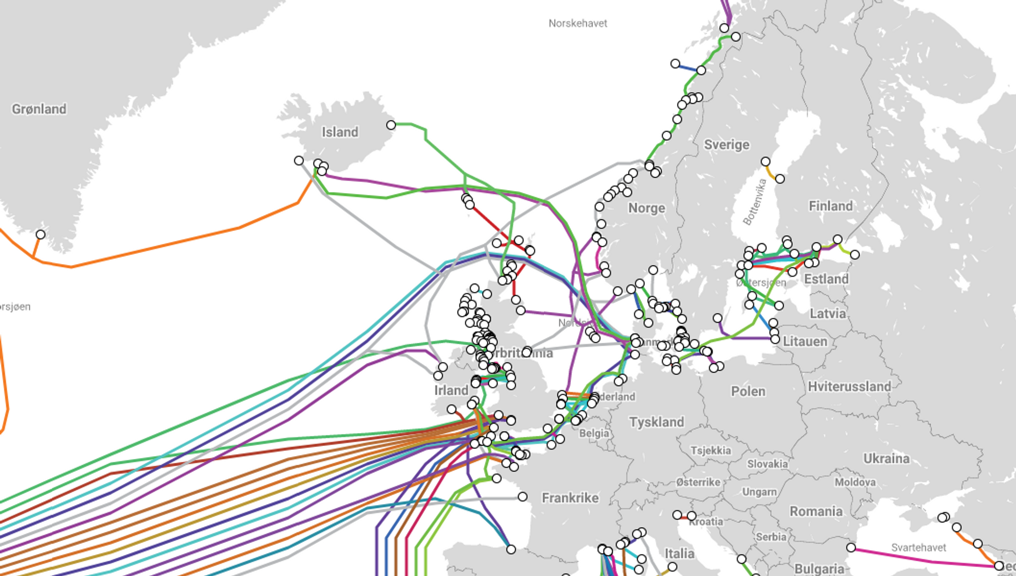 Det er høy tetthet av sjøkabler i vår del av verden. Illustrasjonsfoto.