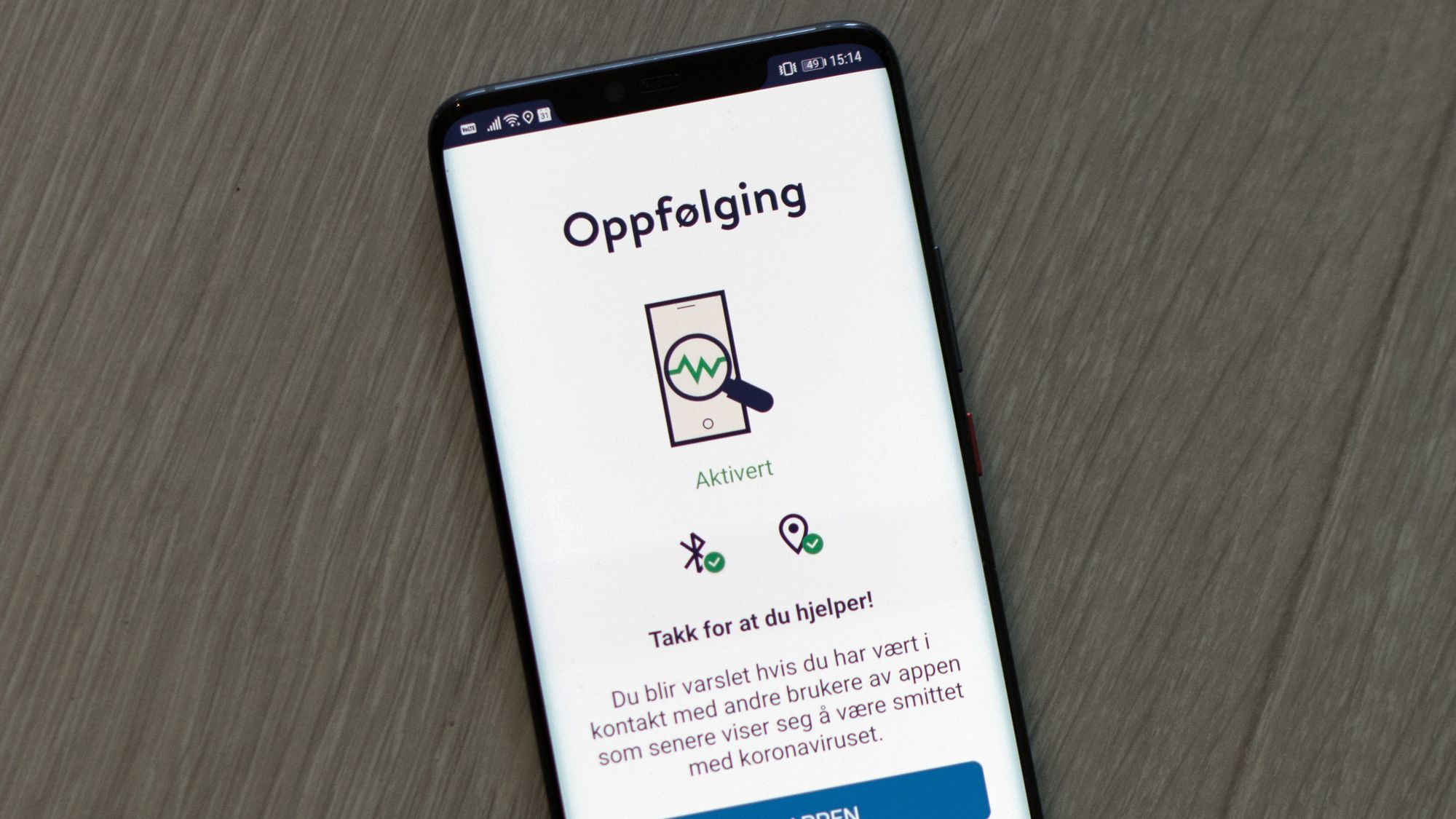 Smittestopp-appen på en Android-mobil.