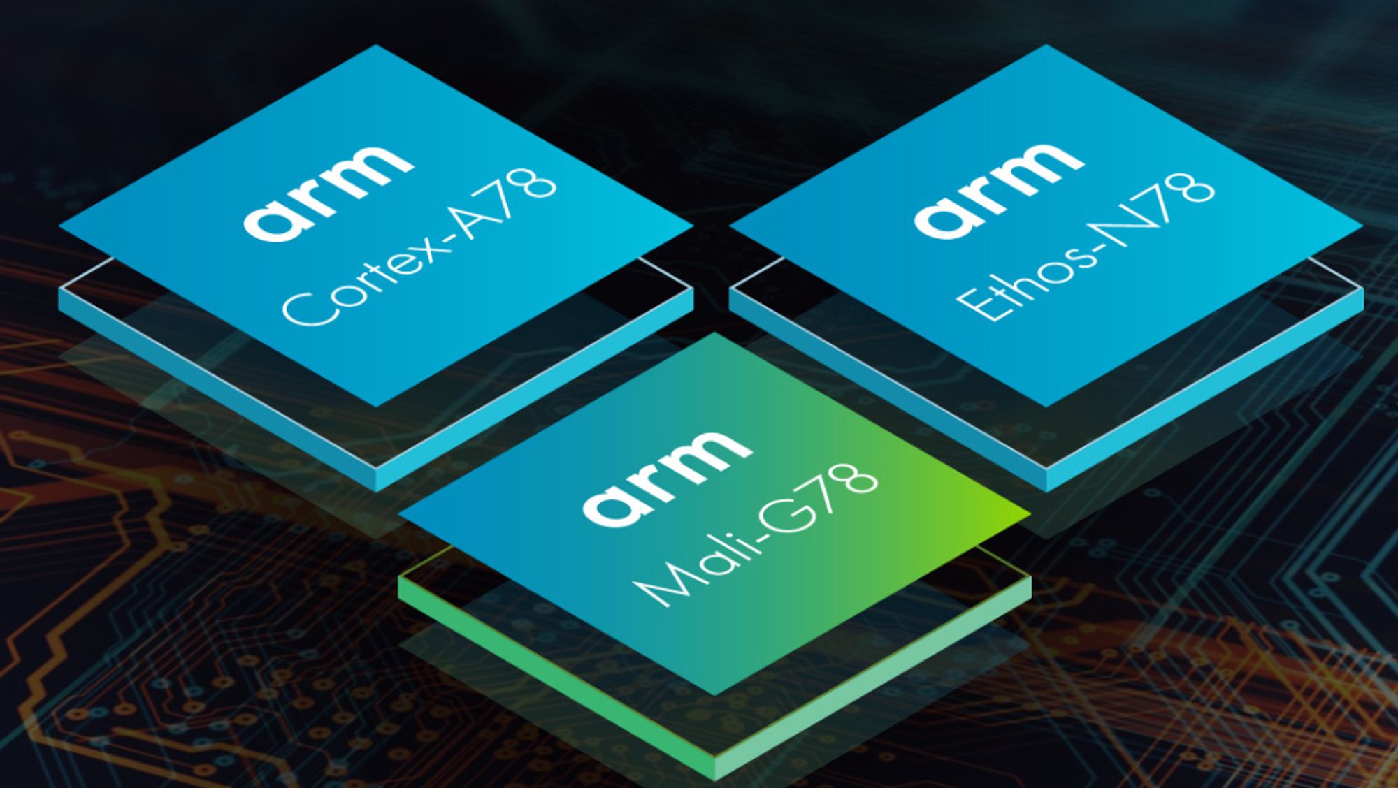 Arm lisensierer ut både komplett design til brikker og rettigheter til å bruke selskaper mindre deler av selskapets teknologier. Illustrasjonen viser noe av det nyeste innen selskapets brikkedesign, Cortex-A78, Ethos-N78 og Mali-G78.