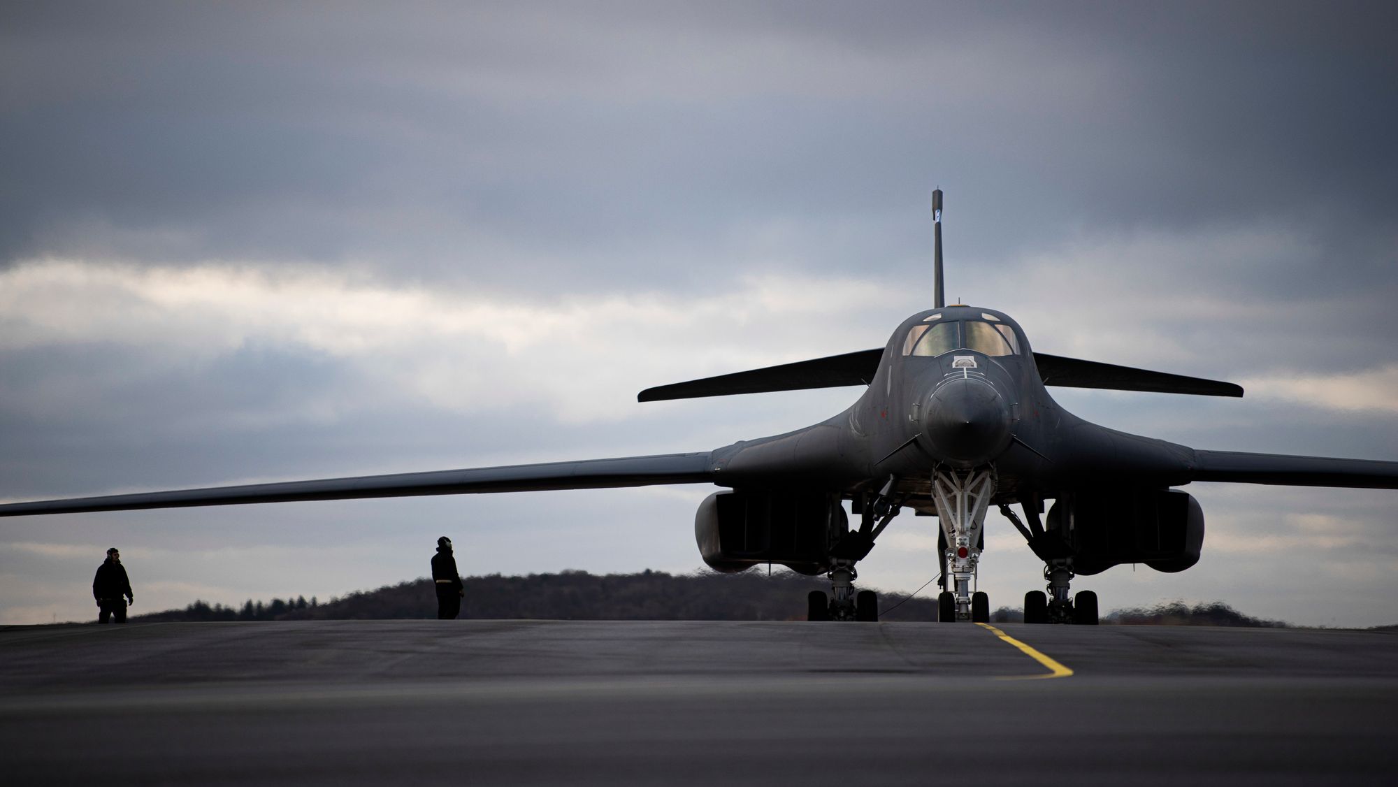 B-1B Lancer før avgang på det første treningsoppdraget i Norge fredag 26. februar.