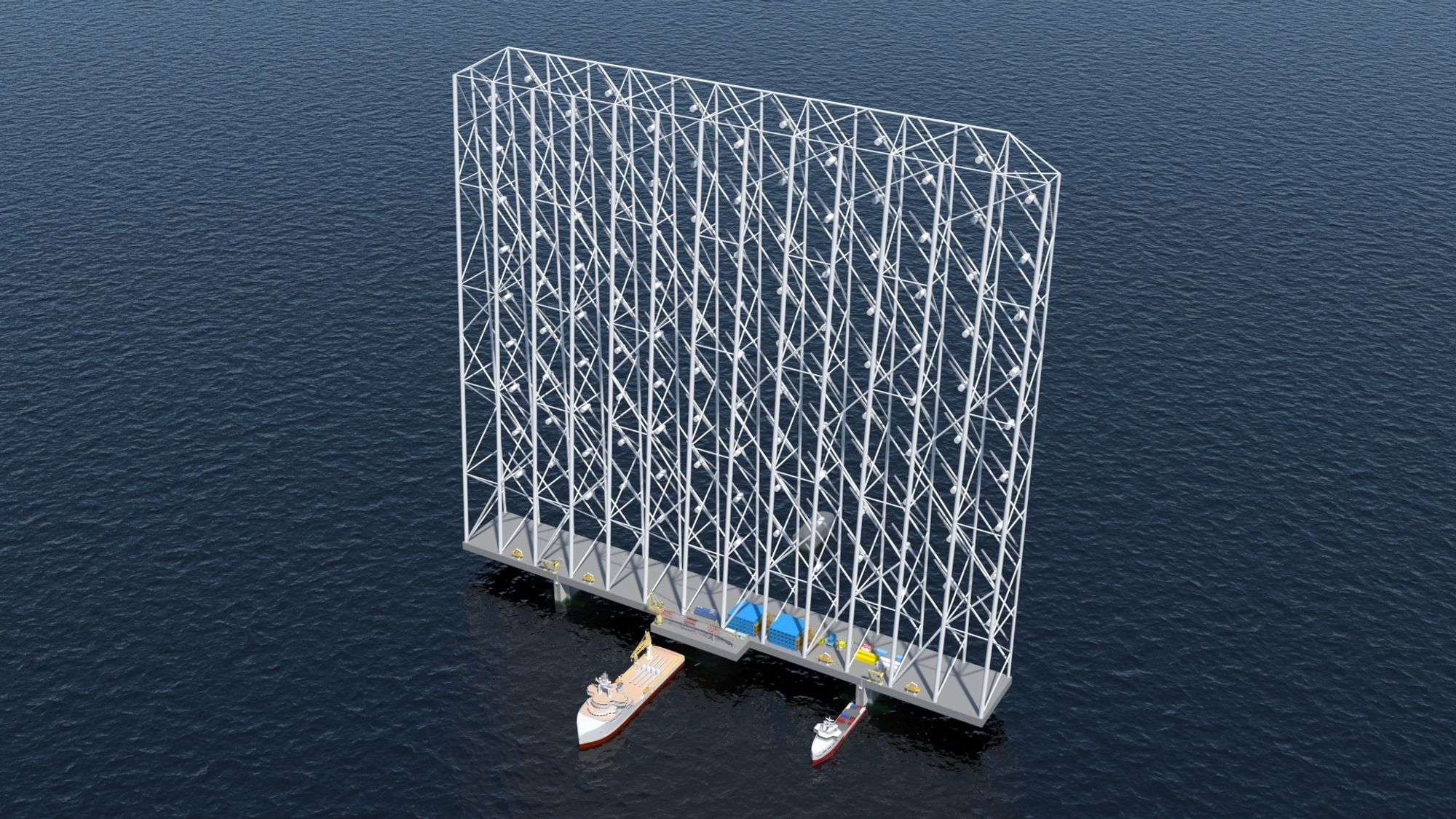 Slik ser Wind Catching Systems for seg at deres havvindkraftverk skal se ut. Planen er at det første av fire kraftverk er på plass i 2029.