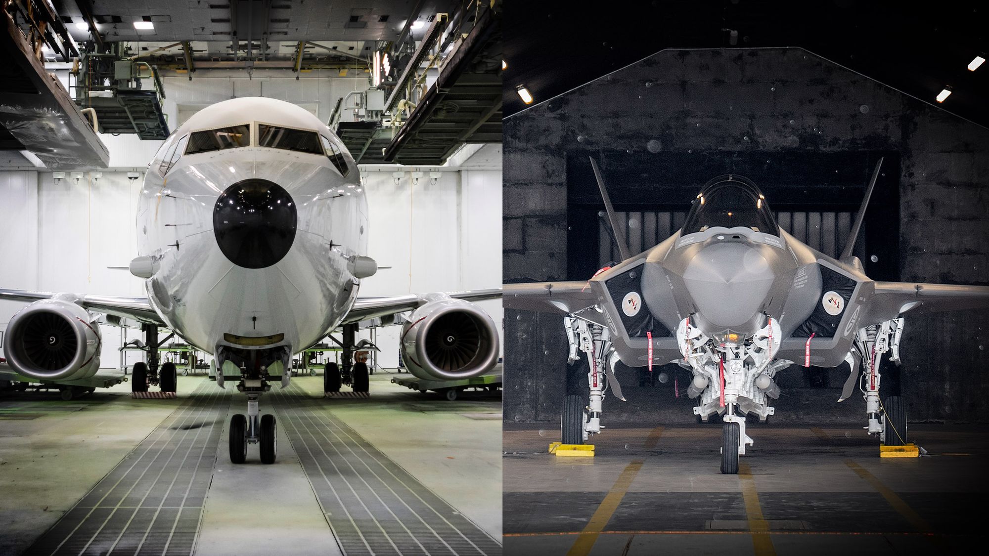 Fra januar 2022 blir det flyoperasjoner både med P-8A (t.v) og F-35A fra Evenes. De nye kampflyene overtar QRA-beredskapen, mens det nye maritime patruljeflyet starter med testing.