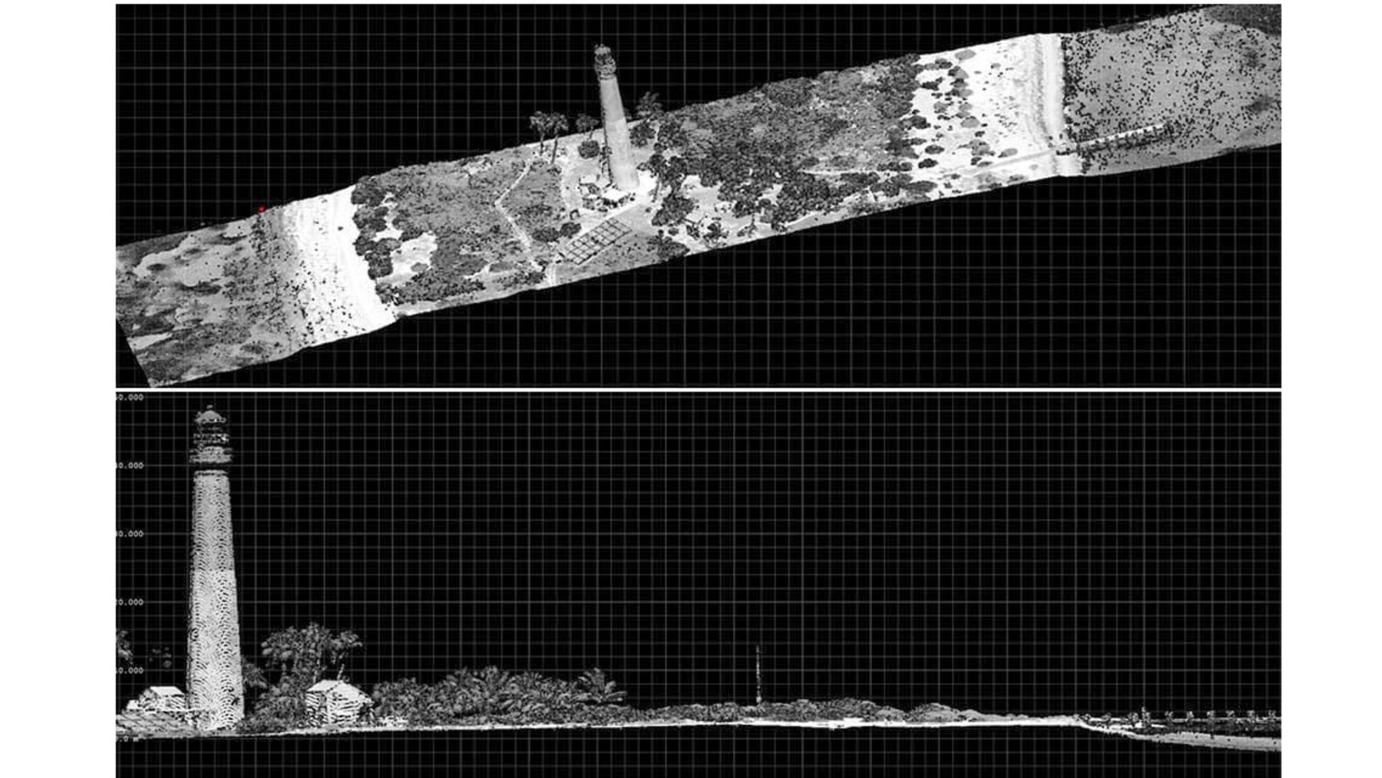 Denne lidar-skanningen er tatt av NOAA, National Oceanic and Atmospheric Administration i USA, med et overvåknignsfly og viser Loggerhead Key fyrtårn i Dry Tortugas i Florida.