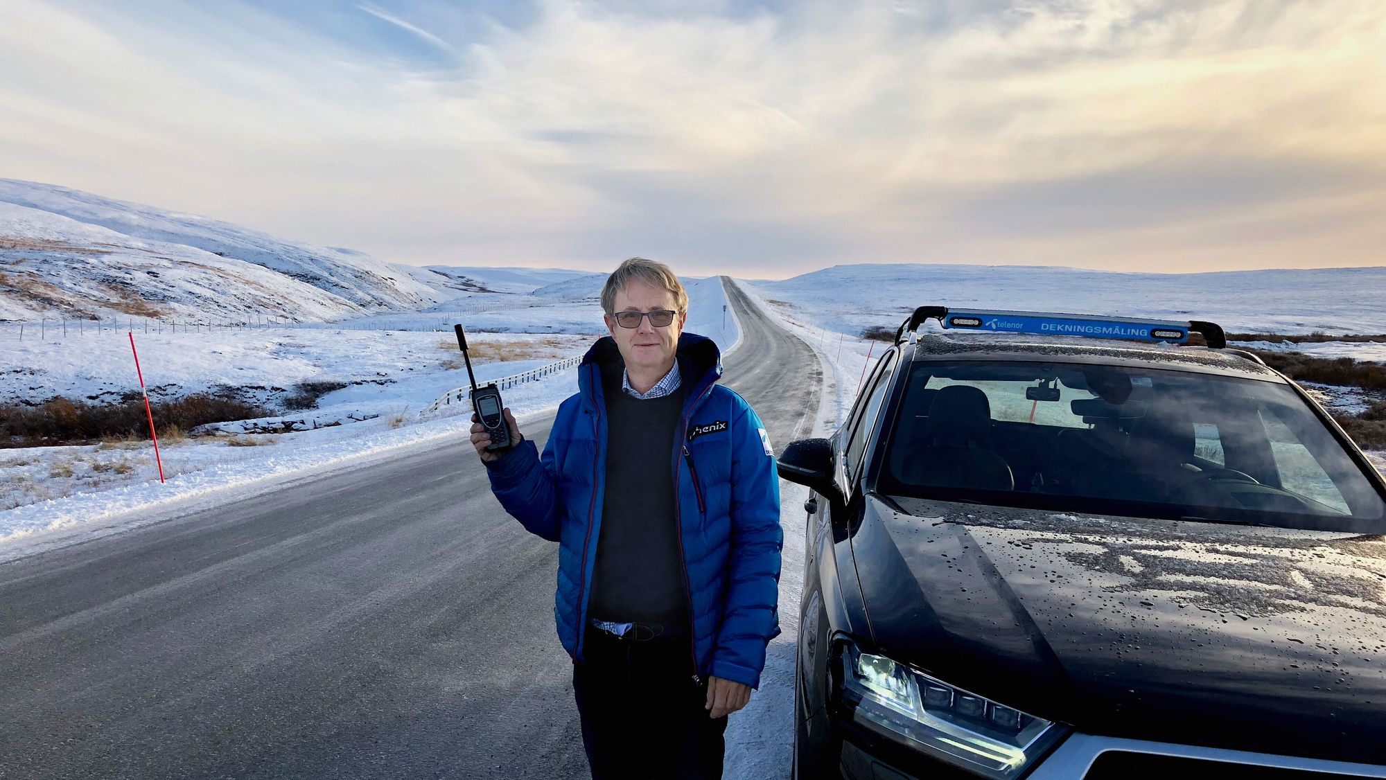 Stormen Gyda herjer nå over Trøndelag og Nord-Norge. I den anledning har vi hentet et arkivbilde av dekningsdirektør Bjørn Amundsen i Telenor på Ifjordfjellet. i Finnmark.  