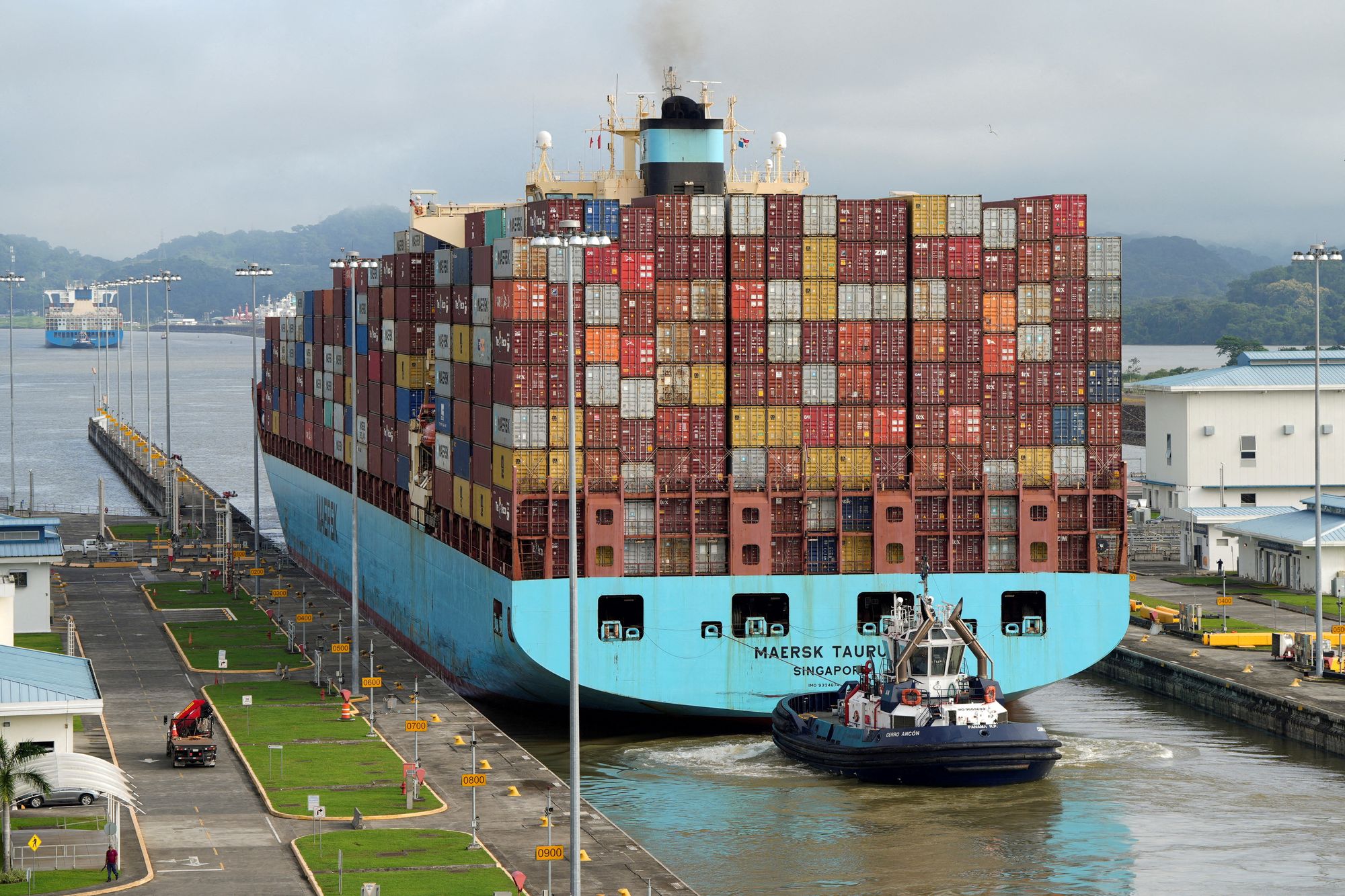 FILE - Cargo ships wait to transit the Panama Canal in Panama City, on June 28, 2024. (AP Photo/Matias Delacroix, File)