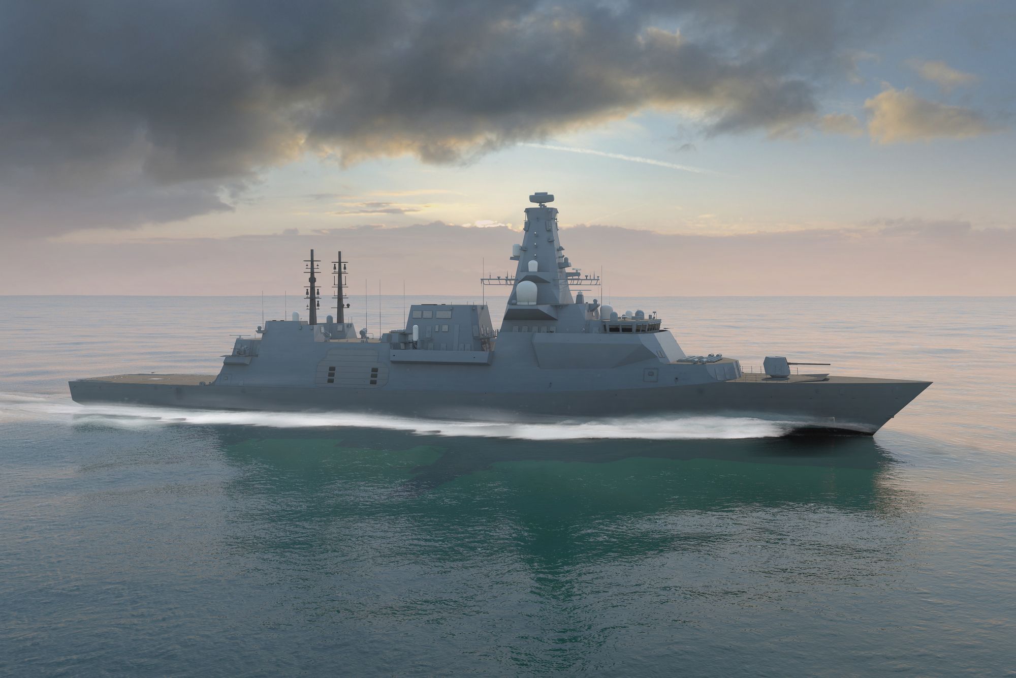 Den britiske fregatten, Type 26, er under bygging. Dette er en datagenerert tegning fra verftet i industrikonsernet BAE Systems.