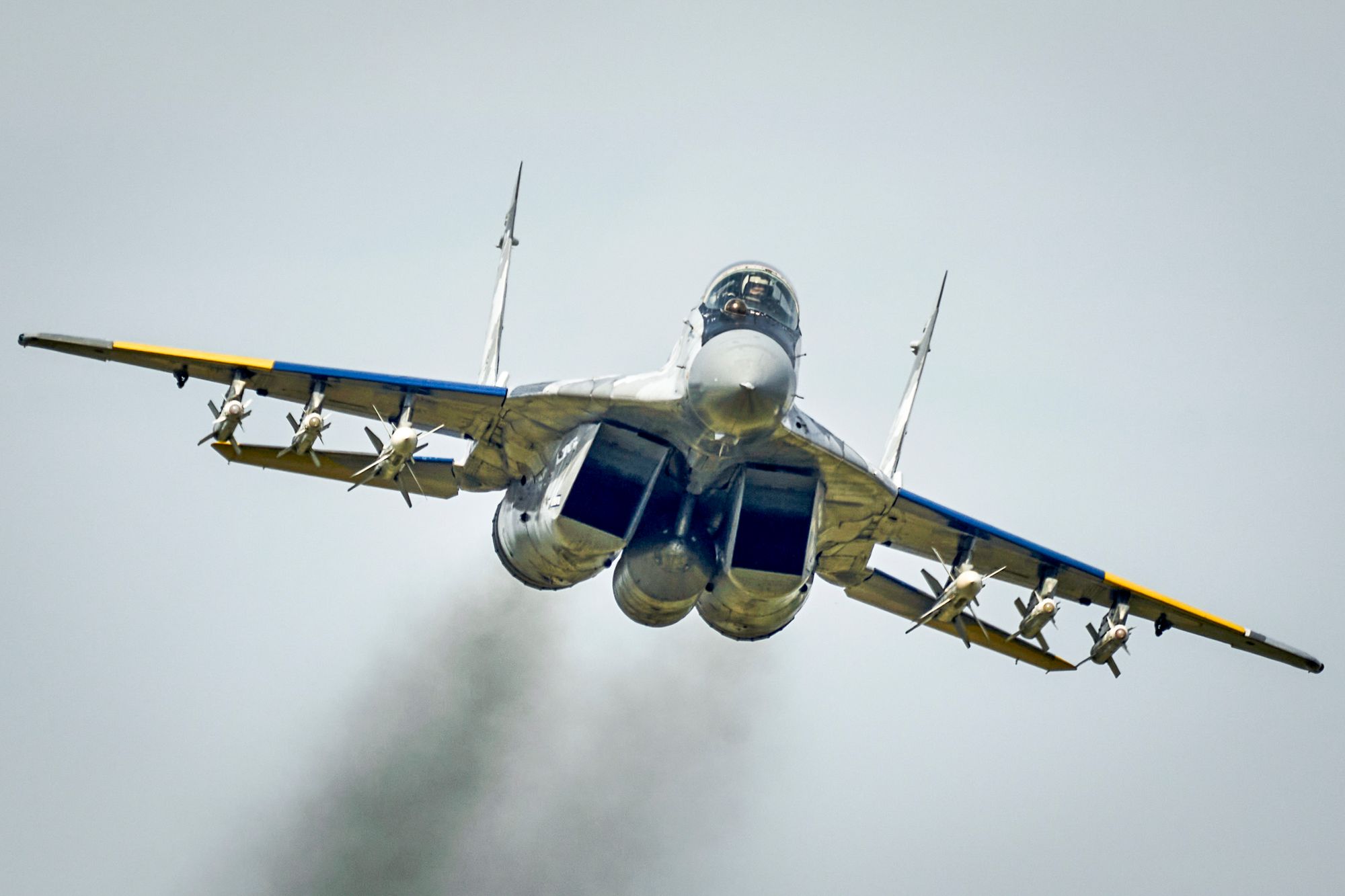 Ukraina vurderer å utstyre eldre kampfly, som dette Mig-29 «Fulcrum»-flyet, med nye luftfartssystemer, inkludert mer moderne radar og selvforsvarsmidler.