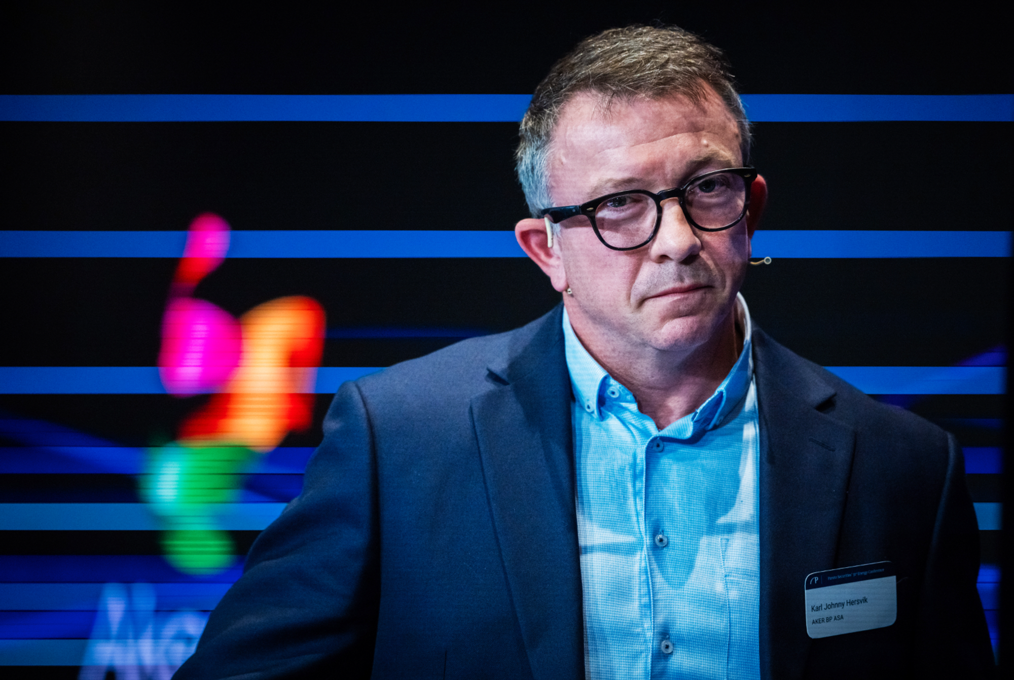 Undersøkelsesbrønnen er plugget og forlatt etter at Aker BP ikke fant olje i letebrønnen i Norskehavet. Bildet er av Aker BP-sjef Karl Johnny Hersvik.