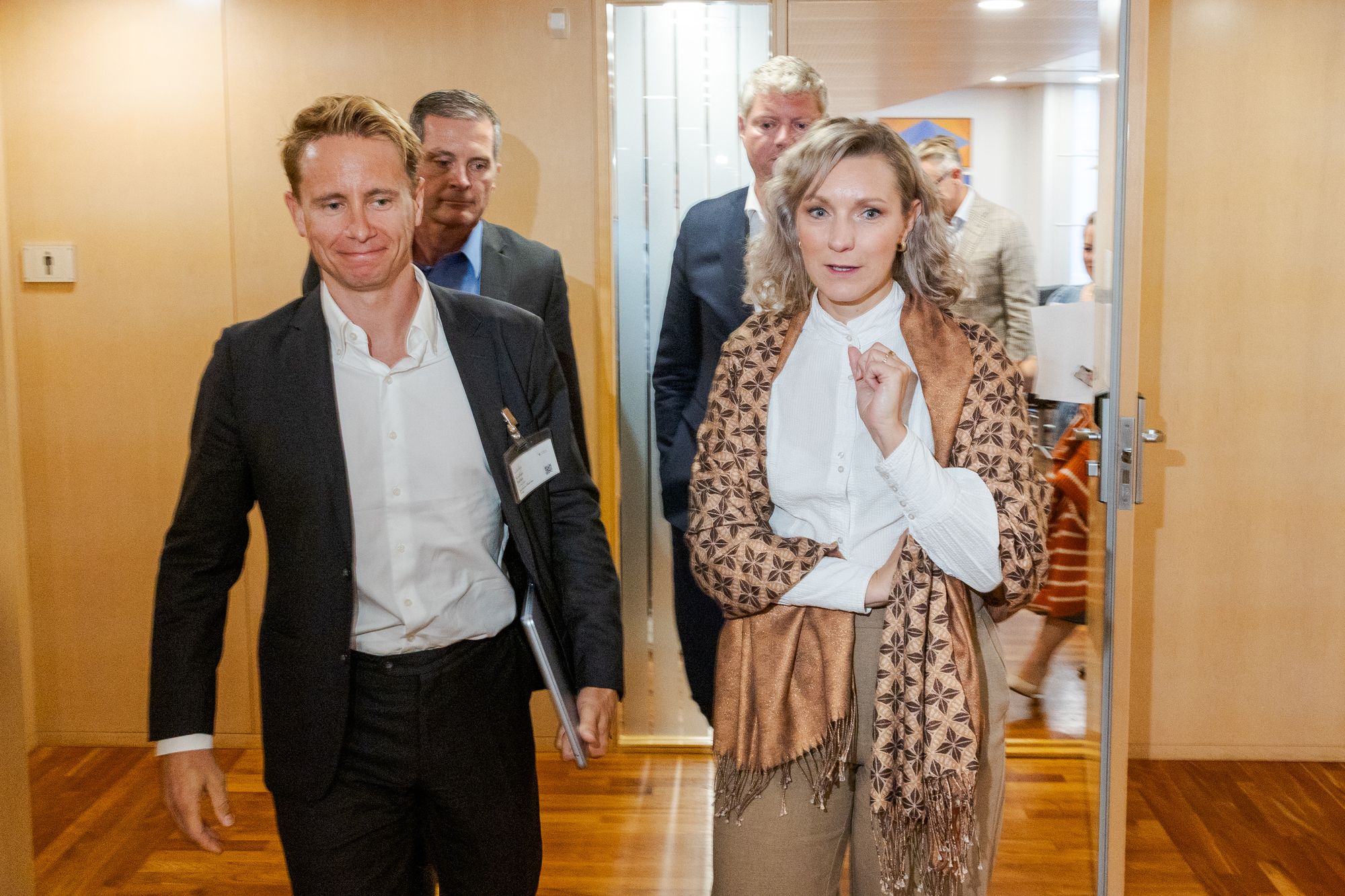 Flere representanter fra departementet deltok også i møtet, der Digi slapp inn i avrundingen. Fra venstre: Petter M. Tømmeraas, Stian Jenssen, Kristian Røkke og Karianne Tung.