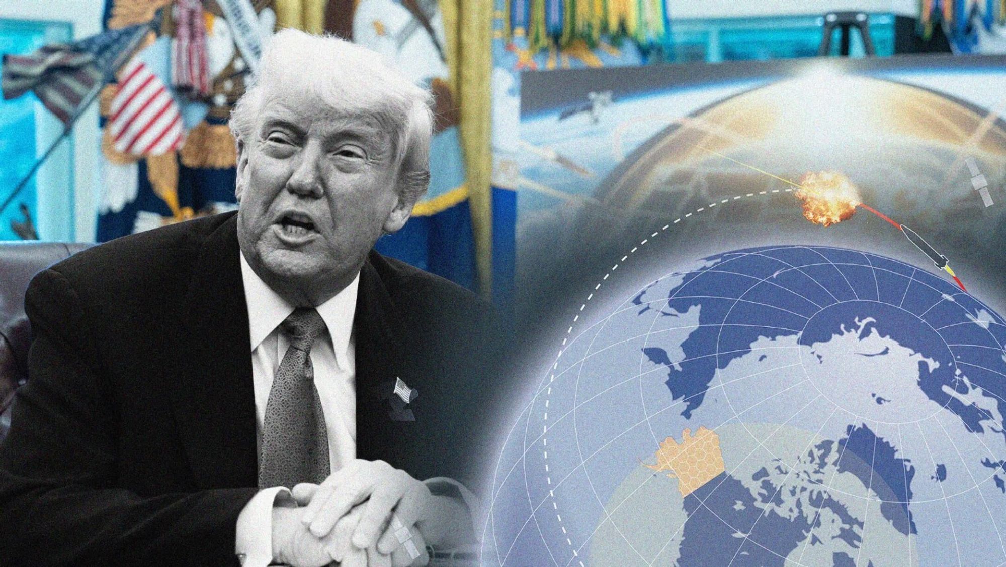 Donald Trump presenterer gullkuppelen i mai 2025.