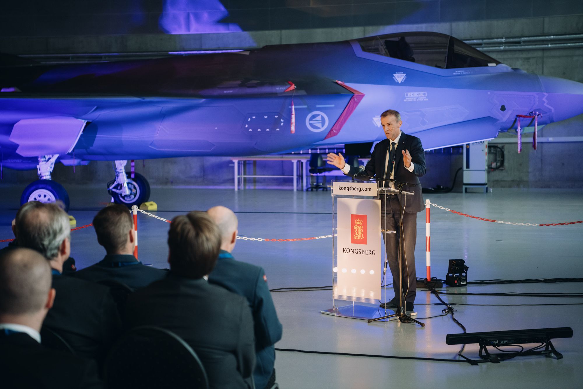 Eirik Lie, administrerende direktør i Kongsberg Defence & Aerospace, under åpningen av det nye vedlikeholdsdepotet for F-35 på Rygge flystasjon 23.10.2025.