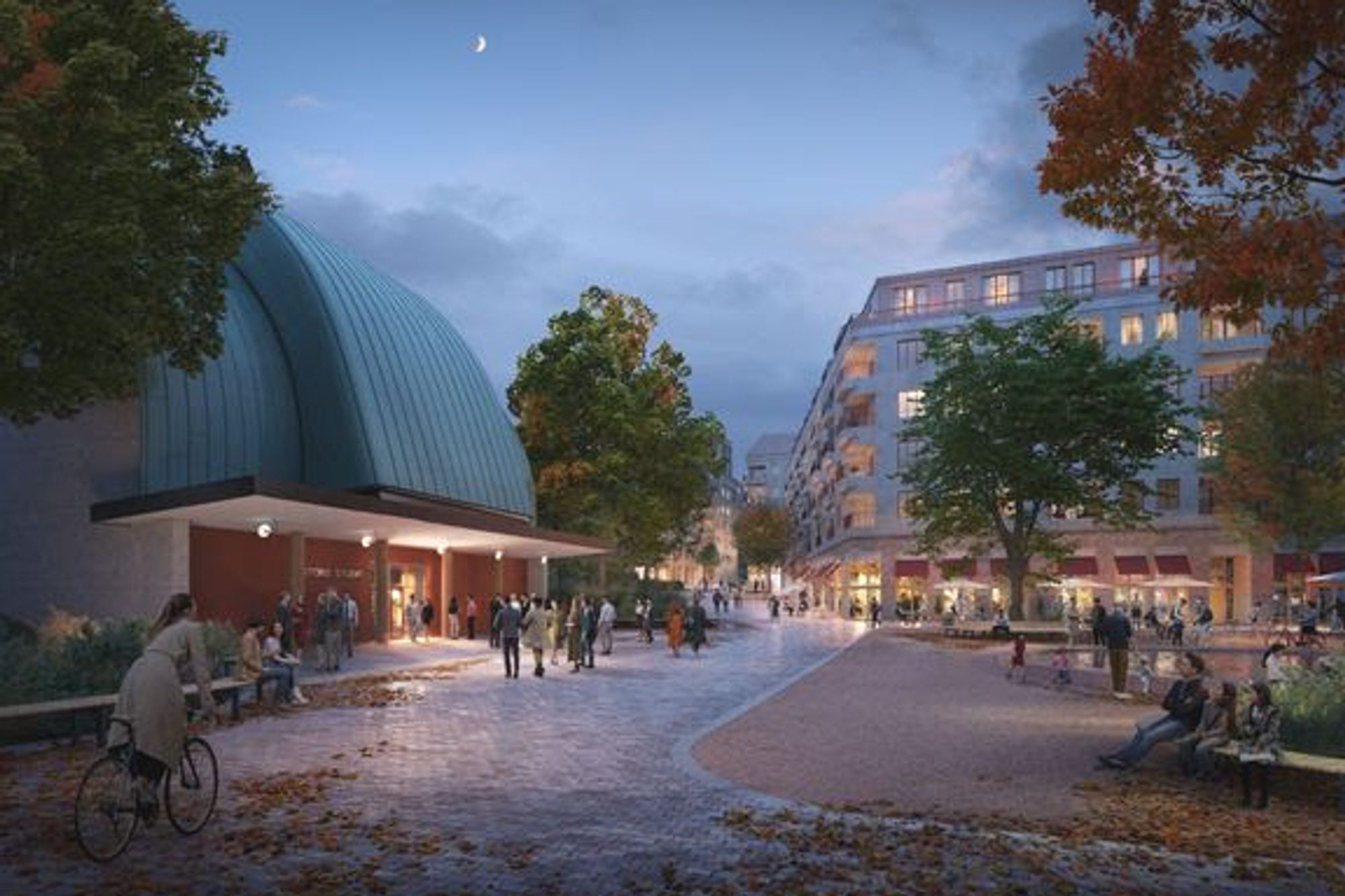 Ferd Eiendom har store planer for NRK-området på Marienlyst. Her er Marienlyst plass med gamle Radiohuset til venstre. Det skal gå fra å være et lukket bygg til å bli et åpent hus for kultur, formidling og opplevelser, ifølge Ferd.