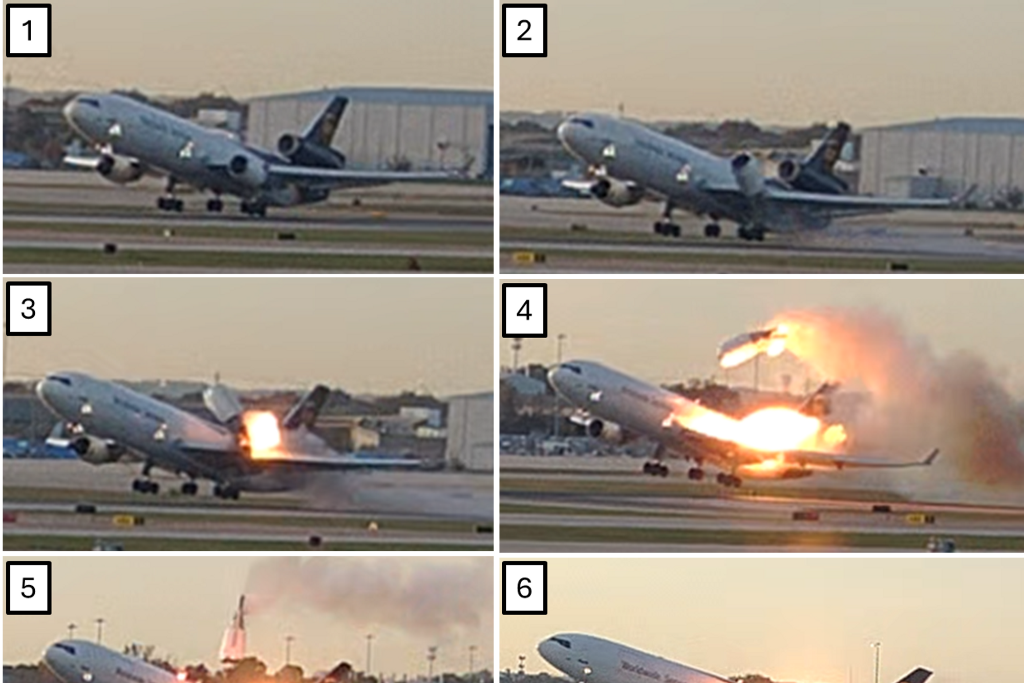 Bildene viser at den ene av de tre motorene til UPS-flyet som styrtet i Kentucky i begynnelsen av november, løsner og fyker opp i luften idet flyet tar av fra Louisville Muhammad Ali International Airport.