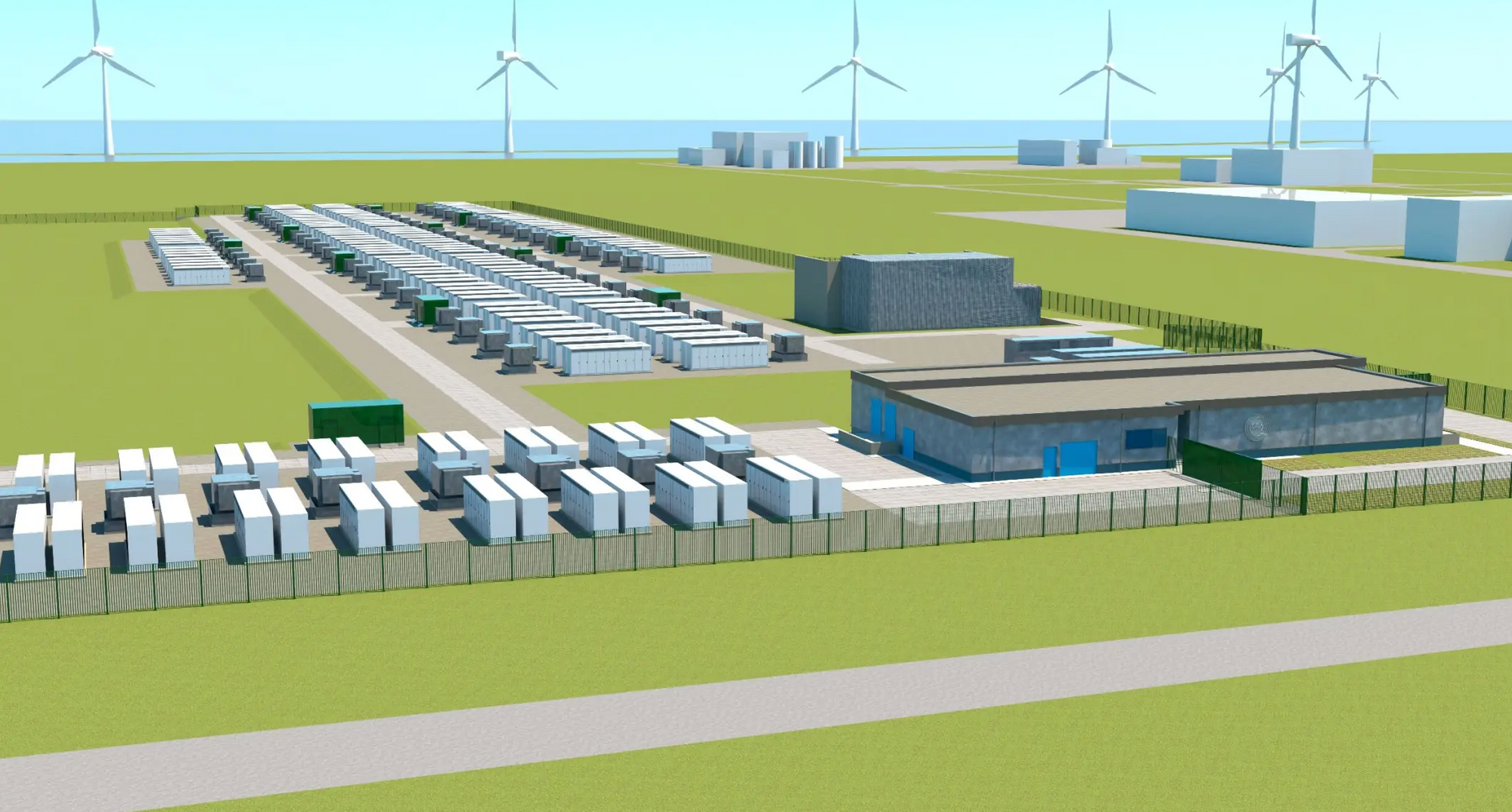 Omtrent slik skal batteriparken Leopard se ut. Bildet er laget ved hjelp av kunstig intelligens.