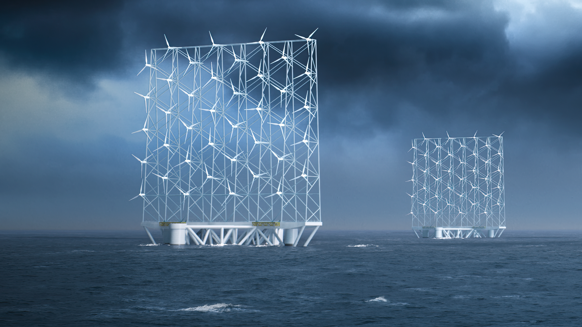 Slik ser de ut, de flytende «havvindveggene» som Wind Catching Systems skal få i drift i 2030.