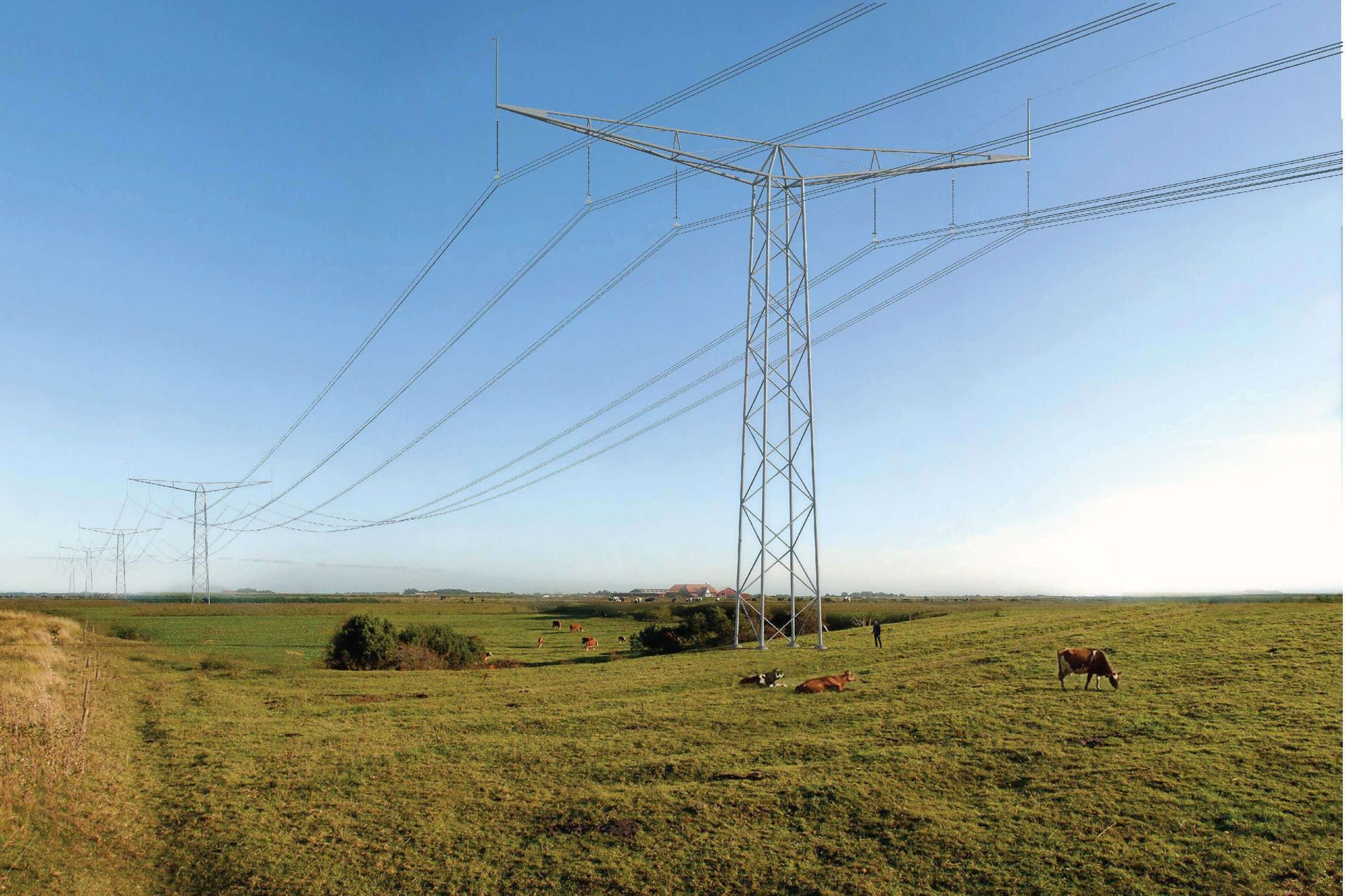 Det meste av strekningen får en ny type mast, den såkalte Thor-masten, som er visualisert på bildet. Linjen har en spenning på 400 kilovolt (kV).